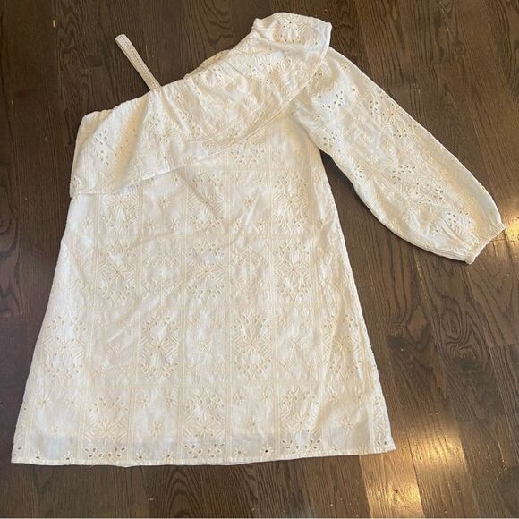 Zara Embroidered Asymmetric White Dress Size 13-14.  B65 - Picture 3 of 8